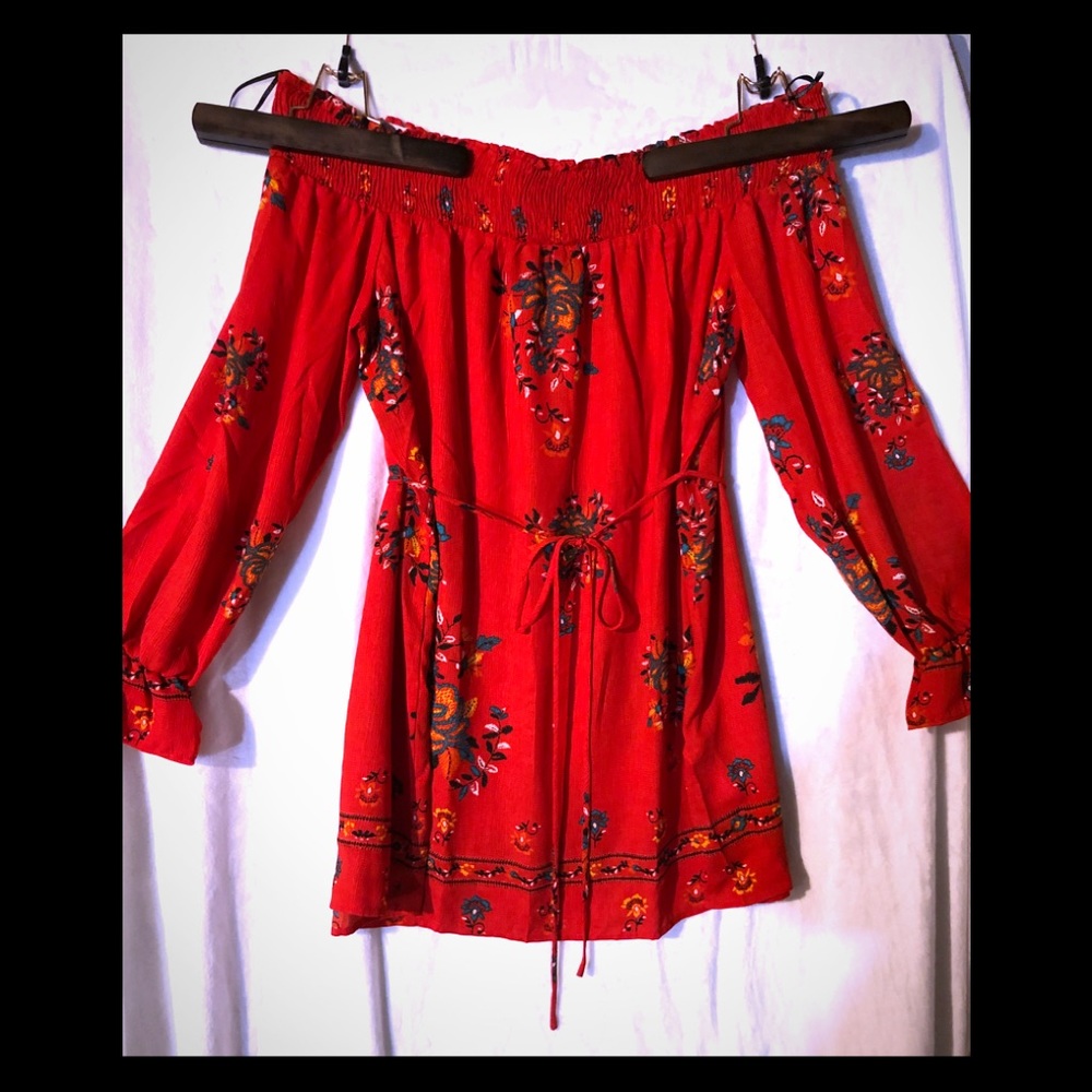 Off shoulder red peasant dress